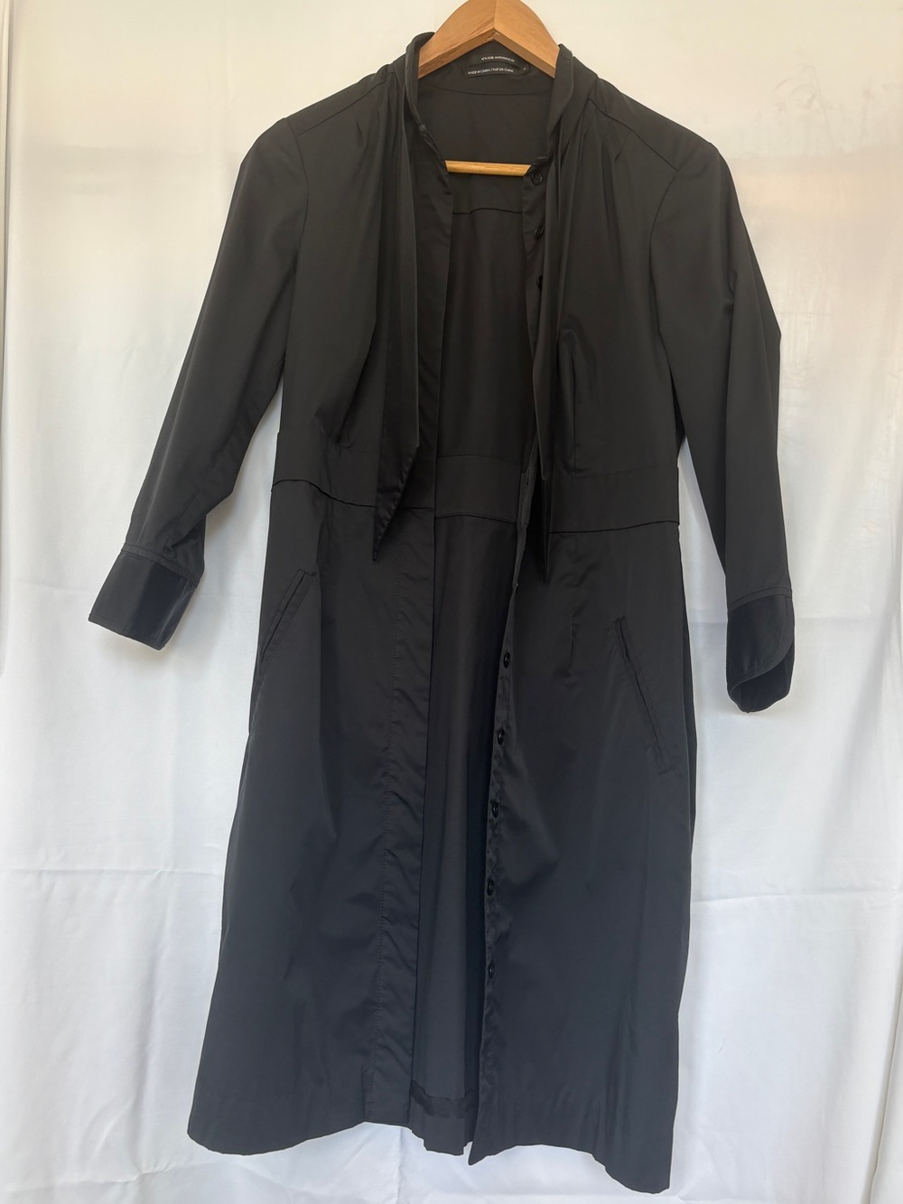 Club Monaco Tie Neck Black Shirt Dress Vintage 2000s Above Knee 3/4 Sleeve Sz 8 - Picture 3 of 9